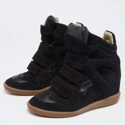 Pre Owned Isabel Marant Black Suede And Leather Wedge Bekett Sneakers Size 38