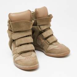 Pre Owned Isabel Marant Beige Suede Beckett Wedge Sneakers Size 38