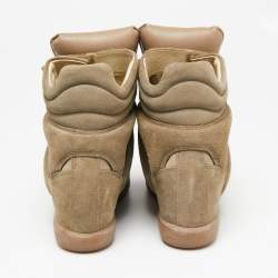 Pre Owned Isabel Marant Beige Suede Beckett Wedge Sneakers Size 38