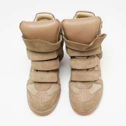 Pre Owned Isabel Marant Beige Suede Beckett Wedge Sneakers Size 38