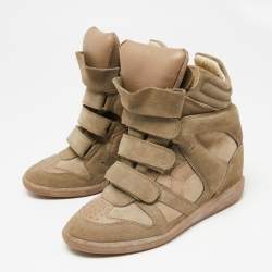 Pre Owned Isabel Marant Beige Suede Beckett Wedge Sneakers Size 38