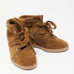 Pre Owned Isabel Marant Brown Suede Bobby Wedge Sneakers Size 38