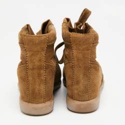 Pre Owned Isabel Marant Brown Suede Bobby Wedge Sneakers Size 38