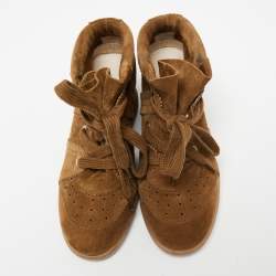 Pre Owned Isabel Marant Brown Suede Bobby Wedge Sneakers Size 38