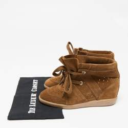 Pre Owned Isabel Marant Brown Suede Bobby Wedge Sneakers Size 38