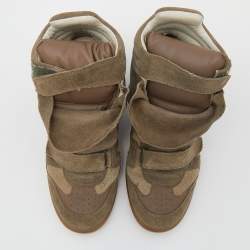 Pre Owned Isabel Marant Olive Green/Brown Suede And Leather Bekett Wedge High Top Sneakers Size 38
