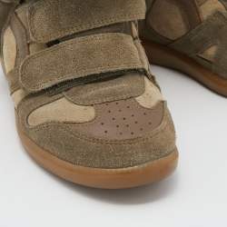 Pre Owned Isabel Marant Olive Green/Brown Suede And Leather Bekett Wedge High Top Sneakers Size 38