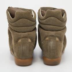 Pre Owned Isabel Marant Olive Green/Brown Suede And Leather Bekett Wedge High Top Sneakers Size 38