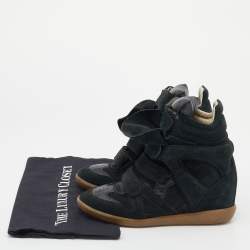 Pre Owned Isabel Marant Black/Dark Green Suede And Leather Beckett Wedge High Top Sneakers Size 38