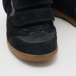 Pre Owned Isabel Marant Black/Dark Green Suede And Leather Beckett Wedge High Top Sneakers Size 38