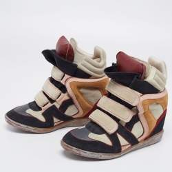 Pre Owned Isabel Marant Multicolor Suede And Leather Bekett Wedge High Top Sneakers Size 39