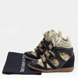 Pre Owned Isabel Marant Multicolor Suede And Python Embossed Leather Beckett Wedge High Top Sneakers Size 37