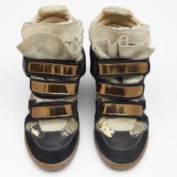 Pre Owned Isabel Marant Multicolor Suede And Python Embossed Leather Beckett Wedge High Top Sneakers Size 37
