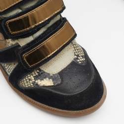 Pre Owned Isabel Marant Multicolor Suede And Python Embossed Leather Beckett Wedge High Top Sneakers Size 37