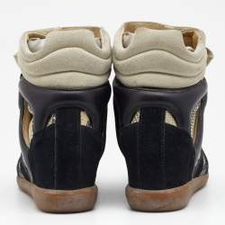 Pre Owned Isabel Marant Multicolor Suede And Python Embossed Leather Beckett Wedge High Top Sneakers Size 37