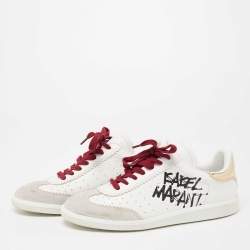 Pre Owned Isabel Marant Tri-Color Perforated Leather and Suede Printed Logo Low-Top Sneakers Size 41