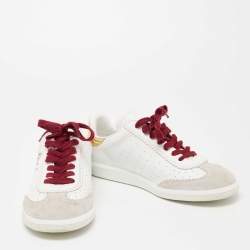 Pre Owned Isabel Marant Tri-Color Perforated Leather and Suede Printed Logo Low-Top Sneakers Size 41