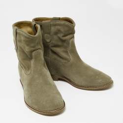 Pre Owned Isabel Marant Olive Green Suede Ankle Boots Size 37