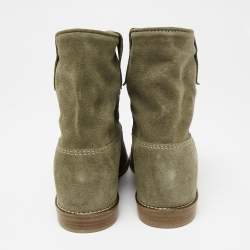 Pre Owned Isabel Marant Olive Green Suede Ankle Boots Size 37
