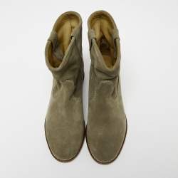 Pre Owned Isabel Marant Olive Green Suede Ankle Boots Size 37
