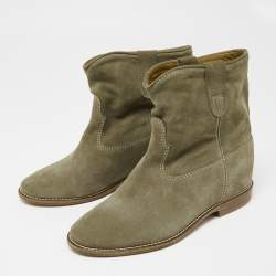 Pre Owned Isabel Marant Olive Green Suede Ankle Boots Size 37