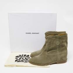 Pre Owned Isabel Marant Olive Green Suede Ankle Boots Size 37