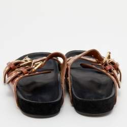 Pre Owned Isabel Marant Brown Leather Buckle Detail Flats Size 38
