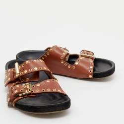 Pre Owned Isabel Marant Brown Leather Buckle Detail Flats Size 38