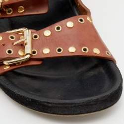 Pre Owned Isabel Marant Brown Leather Buckle Detail Flats Size 38