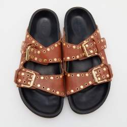 Pre Owned Isabel Marant Brown Leather Buckle Detail Flats Size 38