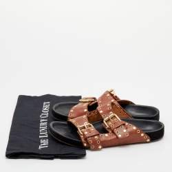 Pre Owned Isabel Marant Brown Leather Buckle Detail Flats Size 38