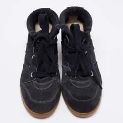 Isabel Marant Black Suede Bobby Wedge Sneakers Size 38