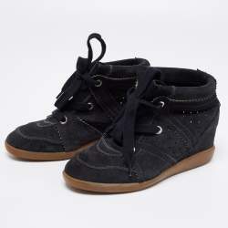 Isabel Marant Black Suede Bobby Wedge Sneakers Size 38