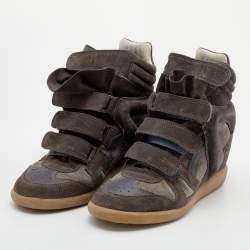 Pre Owned Isabel Marant Grey/Brown Suede And Leather Bekett Wedge Sneakers Size 39