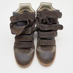 Pre Owned Isabel Marant Grey/Brown Suede And Leather Bekett Wedge Sneakers Size 39