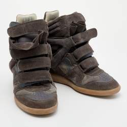 Pre Owned Isabel Marant Grey/Brown Suede And Leather Bekett Wedge Sneakers Size 39
