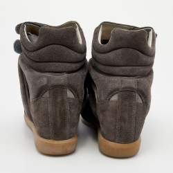 Pre Owned Isabel Marant Grey/Brown Suede And Leather Bekett Wedge Sneakers Size 39