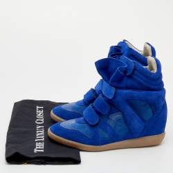 Pre Owned Isabel Marant Blue Suede And Leather Bekett Wedge Sneakers Size 39
