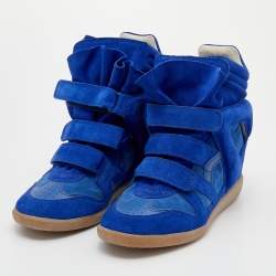 Pre Owned Isabel Marant Blue Suede And Leather Bekett Wedge Sneakers Size 39