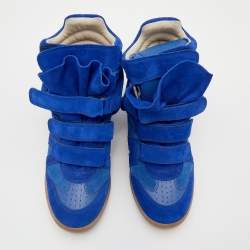Pre Owned Isabel Marant Blue Suede And Leather Bekett Wedge Sneakers Size 39