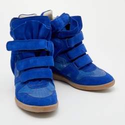 Pre Owned Isabel Marant Blue Suede And Leather Bekett Wedge Sneakers Size 39