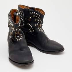 Pre Owned Isabel Marant Black Leather Embellished Ankle Boots Size 39