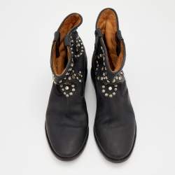 Pre Owned Isabel Marant Black Leather Embellished Ankle Boots Size 39