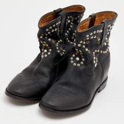 Pre Owned Isabel Marant Black Leather Embellished Ankle Boots Size 39