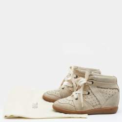 Pre Owned Isabel Marant Cream Perforated Suede Wedge Sneakers Size 38