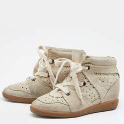 Pre Owned Isabel Marant Cream Perforated Suede Wedge Sneakers Size 38
