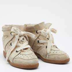 Pre Owned Isabel Marant Cream Perforated Suede Wedge Sneakers Size 38