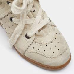 Pre Owned Isabel Marant Cream Perforated Suede Wedge Sneakers Size 38