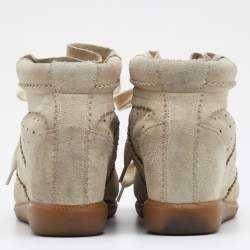 Pre Owned Isabel Marant Cream Perforated Suede Wedge Sneakers Size 38