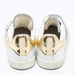 Pre Owned Isabel Marant White/Gold Leather And Suede Étoile Beth Graffiti Low Top Sneakers Size 39